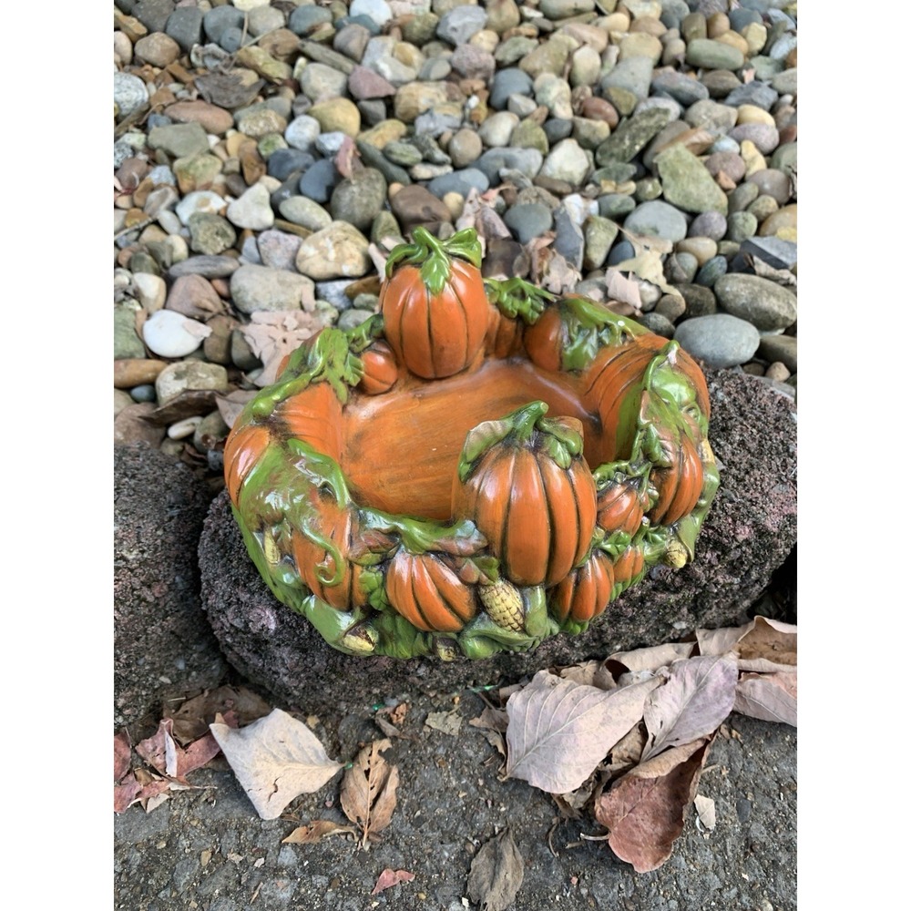 Vintage 1984 Hand Painted Ceramic Pumpkin Patch Candy Dish Fall Decor 8 Inch - Picture 2 of 9